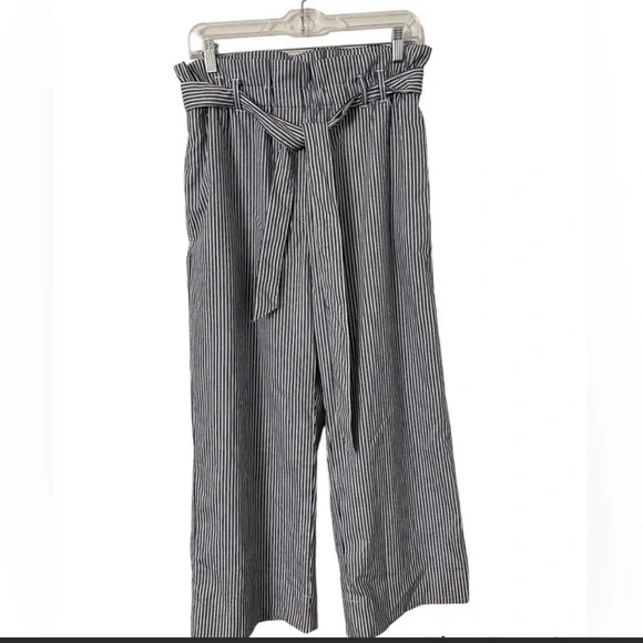 H&M Pants Jumpsuits Hm Navy Blue Striped Paper Bag Tie Ankle